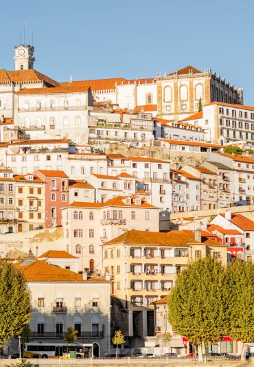 Cityscape view on the hill of the old town of Coimbra city in the central Portugal